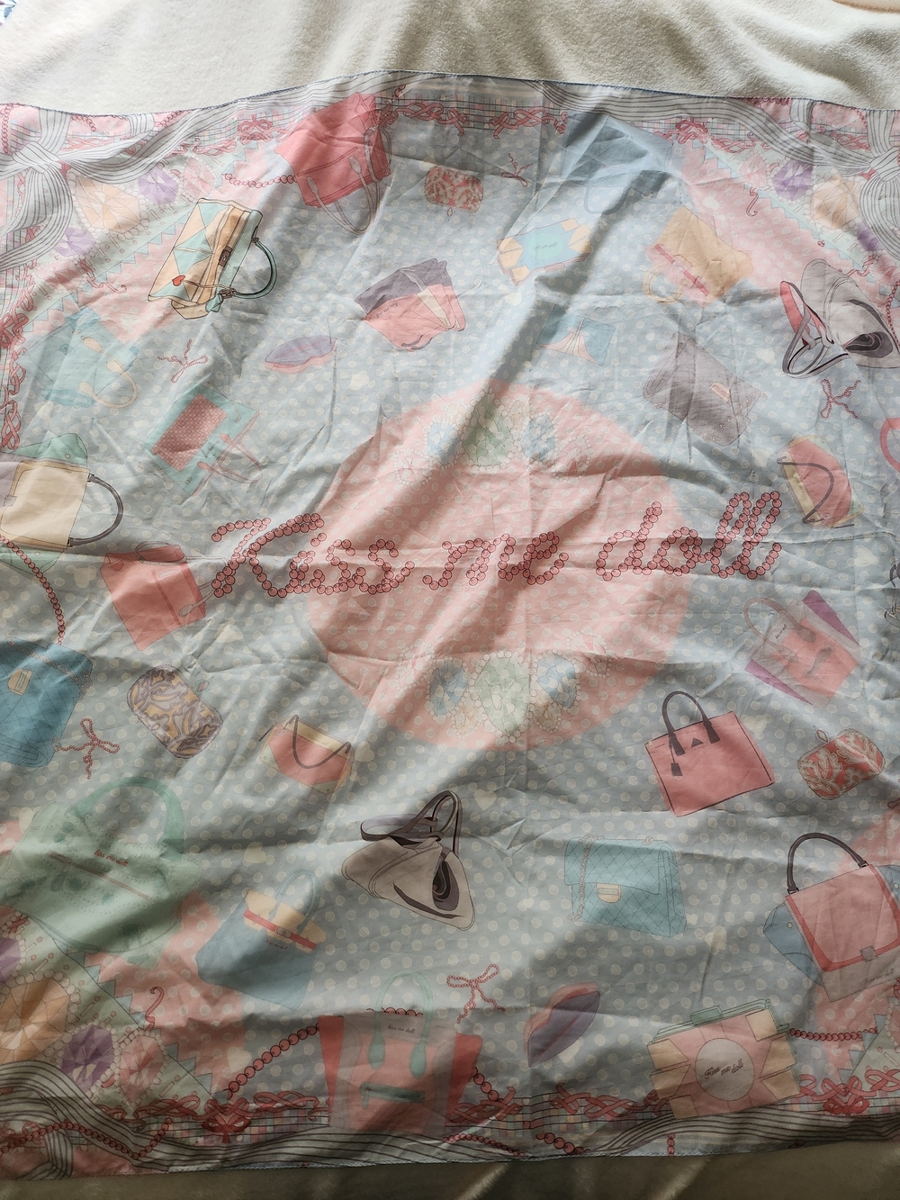 Kiss Me Doll Pastel Handbag Print Square Scarf 37.5x38 Kawaii Y2K